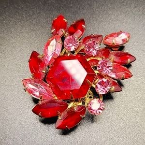 Vintage Red and Pink Starburst Brooch